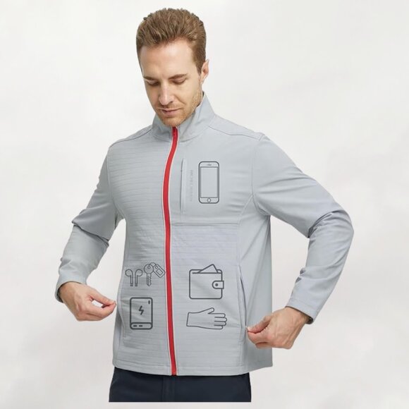 NWT - Michel Rouen Men's Golf Jacket Water Resistant Windbreaker - Light Grey - Picture 5 of 6